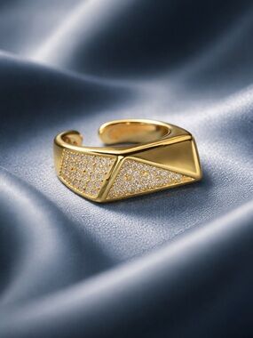 Gold Pavé Triangle Accent Adjustable Ring - Women Jewelry